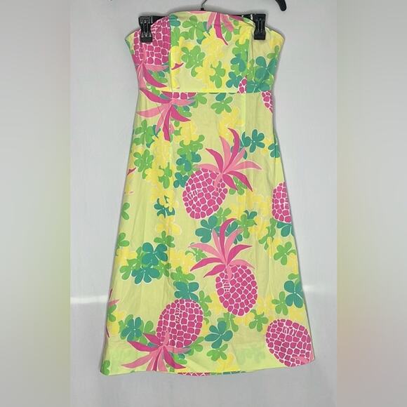 Lilly Pulitzer vintage cotton strapless dress in yellow and pink pineapple print - Picture 1 of 6